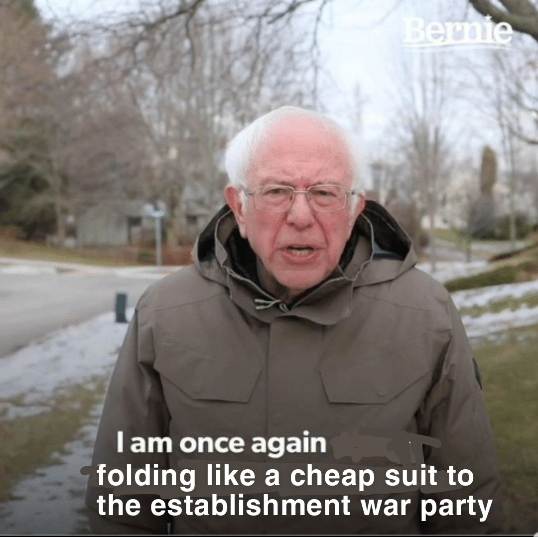 <a href="/SenSanders/">Sen. Bernie Sanders</a> Ahh, so in order to help end the war
Rather than pushing legislation to end the war,
you opted to 'continue working on ending the war'

Makes sense when you don't think about it.