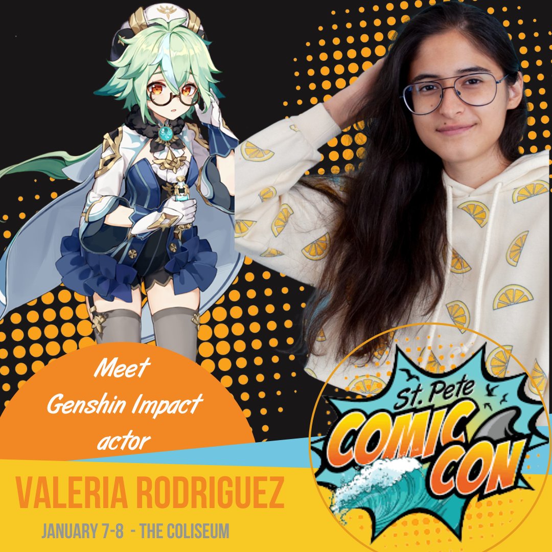 stpetecomiccon's tweet photo. Meet Valeria Rodriguez the voice of Sucrose from Genshin Impact at St. Pete Comic Con on January 7-8!
They will be available all weekend for photos and autographs. 
Tickets to the event start at $25! Click the link in our bio to get yours today!
#stpetecomiccon #genshinimpact https://t.co/R2yXwU5Xhh