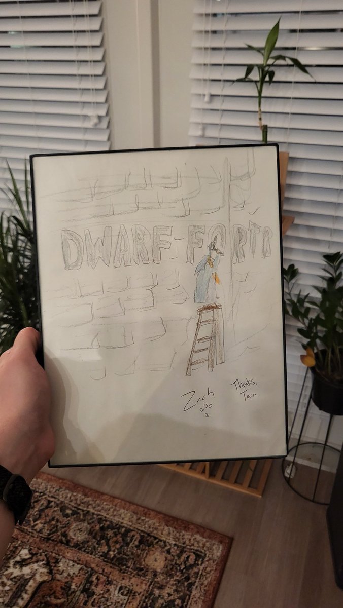 Tremzack's tweet photo. Just came across a very special picture while unpacking. A drawing done by Zach Adams for supporting #DwarfFortress. I forgot I had recieved this. 

What a pleasant surprise! https://t.co/RslQVWiBqu