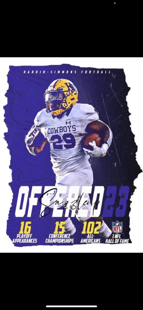 Blessed to receive an offer from HSU!!! @CoachMelton_HSU <a href="/LanceConnot/">Lance Connot</a> <a href="/HSUTX/">Hardin-Simmons University</a>