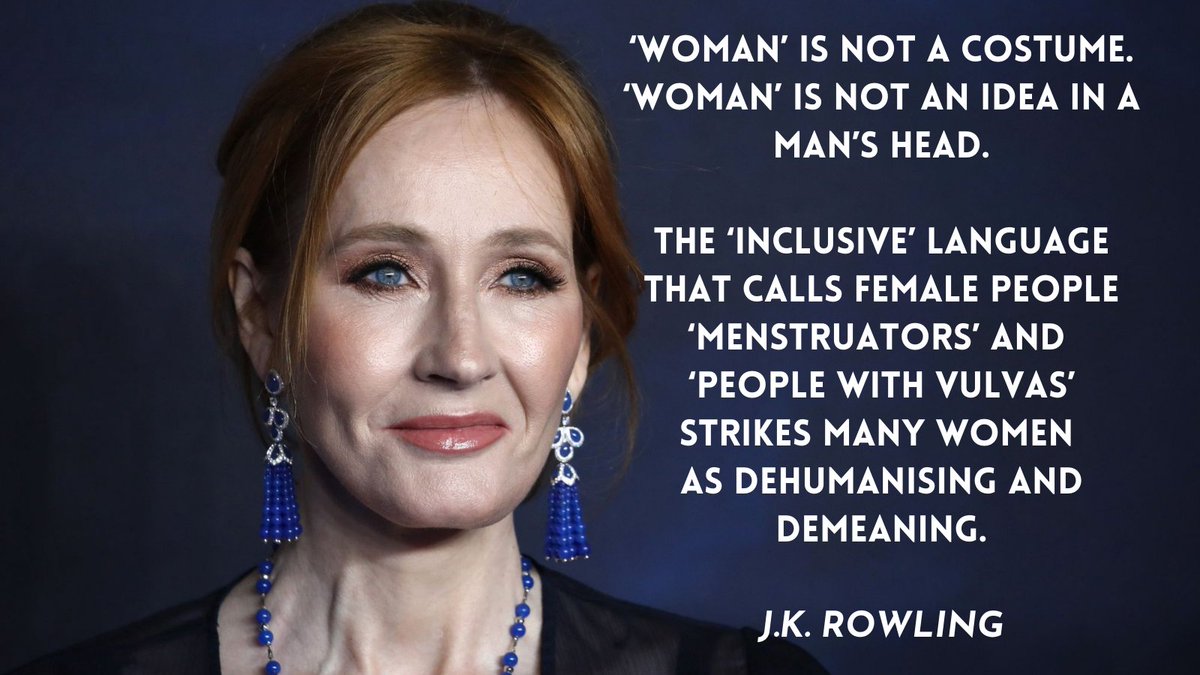 WomenReadWomen's tweet image. "'Woman' is not a costume.
'Woman' is not an idea in a man's head.

The 'inclusive' language that calls female people 'menstruators' and 'people with vulvas' strikes many women as dehumanising and demeaning."

— JK Rowling
#IStandWithJKRowling