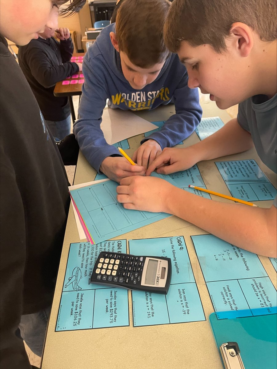 BedCoSchools's tweet photo. Seventh grade #math students in Mrs. Haywood's & Ms. Reed's classrooms at #CommunityMiddleSchool are having a friendly competition with review stations over equations and inequalities to help prepare them for their unit exam! #ProblemSolvers #LookWhatWeAreLearning https://t.co/9kY5SFVK80