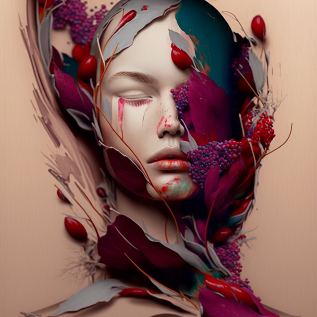 divinelenia's tweet photo. Red Berries 
#portrait #portraitart #female #mixedmediaart #abstract #red #berries #redberries #midjourneyAi #midjourney #AIArtwork #aiart #digitalpainting #digitalart https://t.co/N9PsI17uZ0