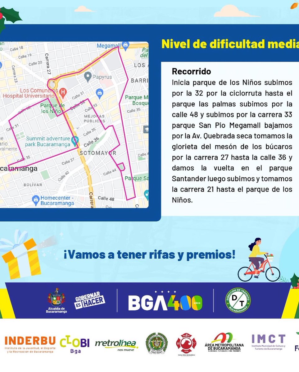 Llega la época del año donde nos damos un tiempo para compartir y amar, para integrarnos y ser una unión, por eso tenemos el placer de invitarlos al ciclopaseo navideño, van y acompáñanos a recorrer la ciudad  bonita,tendremos muchos regalos y sorpresas para todos🚴🏻‍♀️
Te esperamos!
