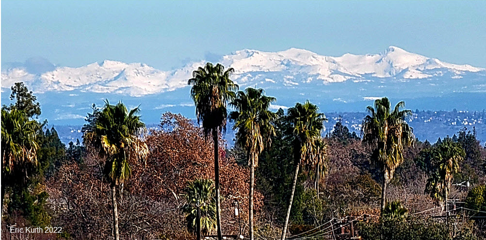 We have a nice (zoomed-in) view of the snowy Sierra from our office today. #CAwx