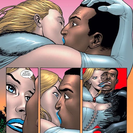OmarHolmon's tweet photo. That time T'Challa was hallucinating, imagined kissing a white woman, and then Bast showed up like "AYE! AYE! AYE... THE FUCK GOIN' ON OVER HERE?!' https://t.co/cg0RIgoaJ3