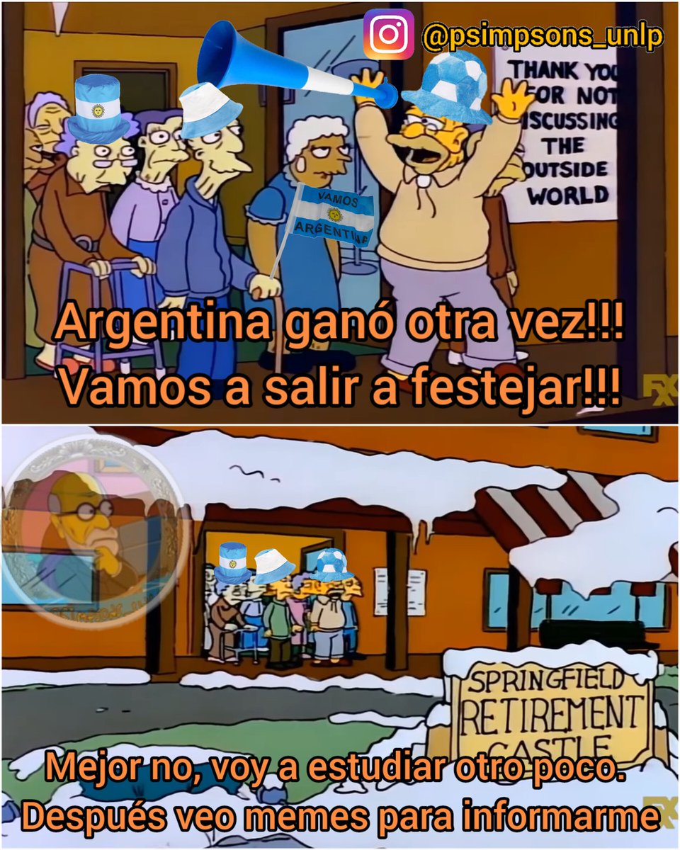 PsimpsonsU's tweet photo. Se estudia o se sale a festejar????
#VamosArgentinaLPM #Messi𓃵 #Messi #Scaloneta #Qatar2022 https://t.co/N5GrrZWAXx