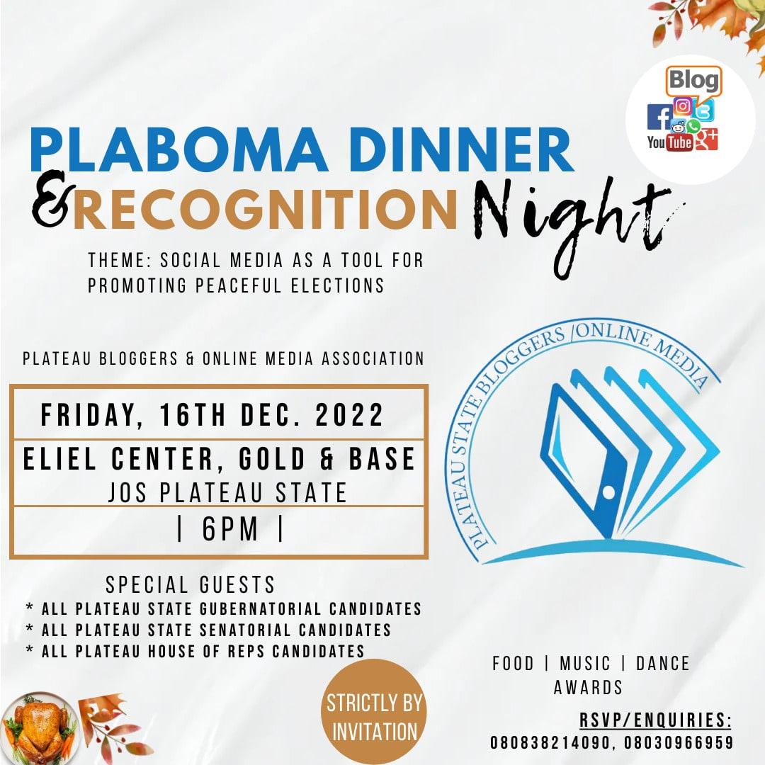 Plateau Bloggers/Online Media Association set to hold 2022 Dinner/Recognition Night.