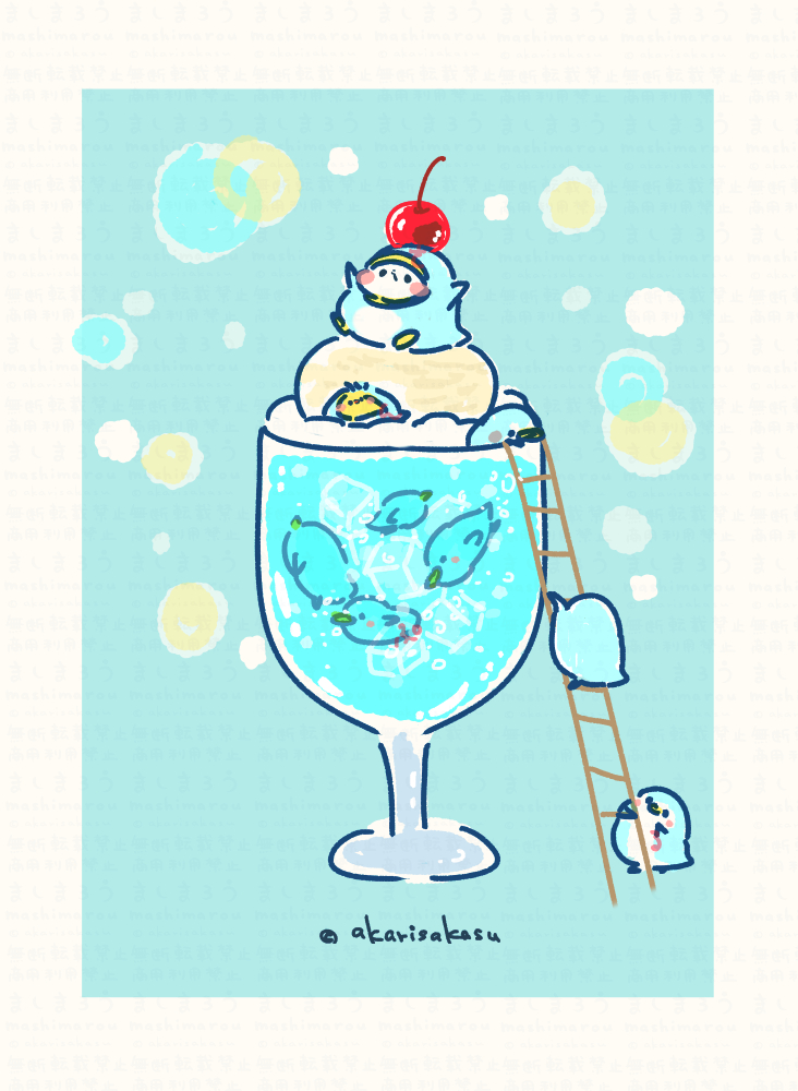 「ペンギンクリームソーダ今日は、南極の日だそうです!#南極の日#ましまろう 」|灯さかす@DF両日B-352&ねこ休み展&ロフトPOP BOXのイラスト