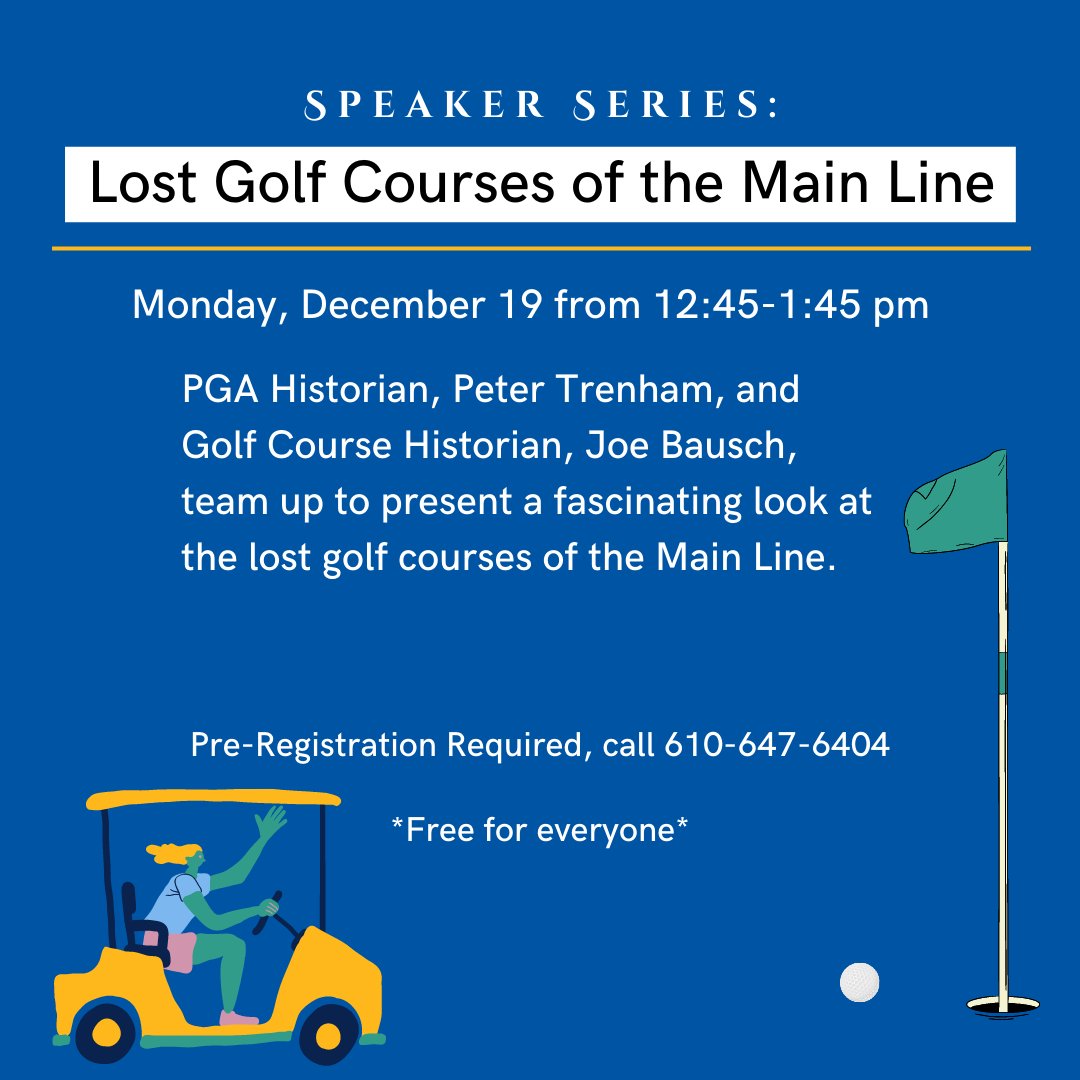 Join us at Surrey Devon Monday, December 19, from 12:45-1:45 pm. This Speaker Series program will feature PGA Historian Peter Trenham and Golf Course Historian Joe Bausch discussing lost golf courses of the Main Line. ⛳
#SurreyServices