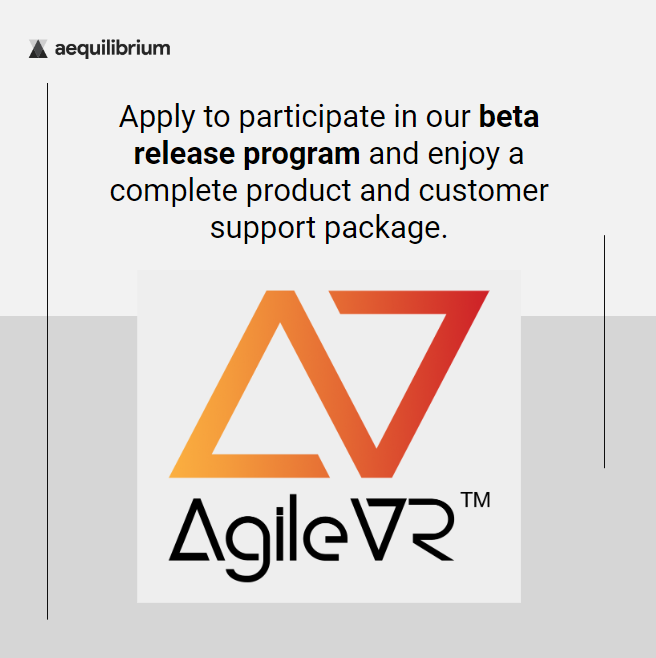 AequilibriumInc's tweet photo. We are proud to have launched @agile_vr last week - and it's now open for trial! Apply on https://t.co/y7bRiIpeZa
#agileVR #VR #AR #XR #metaverse https://t.co/7mZpThqSwK