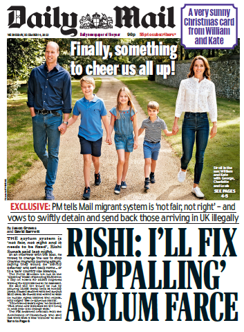 BBCNews's tweet photo. Wednesday’s Mail: “Rishi: I'll fix 'appalling' asylum farce” #BBCPapers #TomorrowsPapersToday https://t.co/7FuHsAa3Vz https://t.co/MDW7GBL1fN
