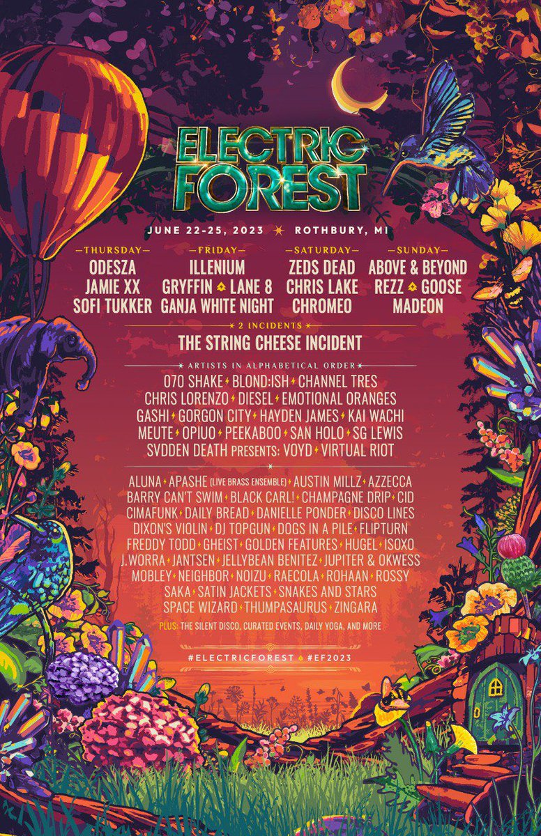 FMETVCOM's tweet photo. #FullLineUp 💥
Nos adentraremos en @Electric_Forest en Junio del 2023 para recibir a @odesza , @sofitukker , @ILLENIUM , @zedsdead @chrislake @madeon y muchos más.✨🍃

——
#electricforest https://t.co/RM46AzsQ4n