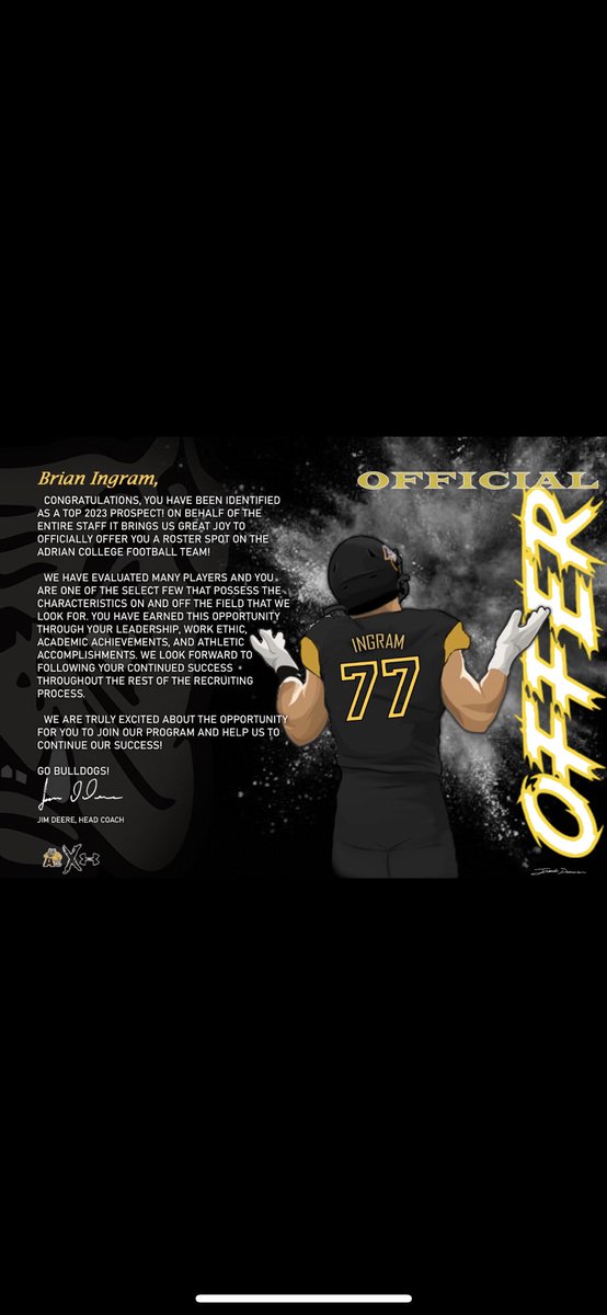 After a great visit with  <a href="/AdrianCollegeFB/">Adrian College Football</a> I am blessed to say I have received my second offer! #Godogs