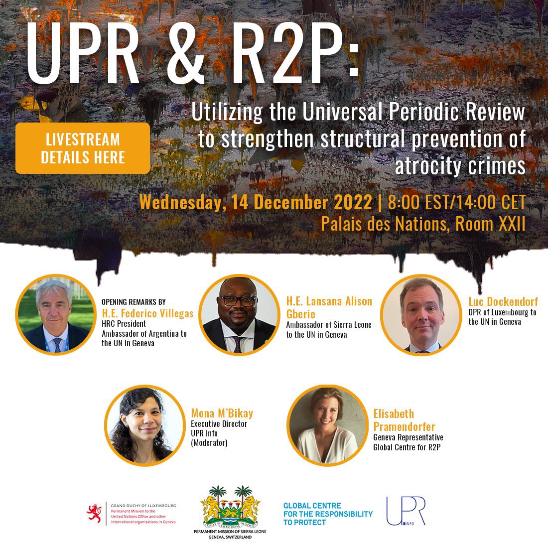 Looking forward to the session  “Utilising the UPR to strengthen structural prevention of #atrocitycrimes” with @LUinGeneva, @SLMissionGeneva & @UPRinfo @UN_HRC Pres. @FVillegasARG, @lagberie, @LucDockendorf, @UNHumanRights, @MonaMBikay and @ElisabethGCR2P! @GCR2P @IBVprev