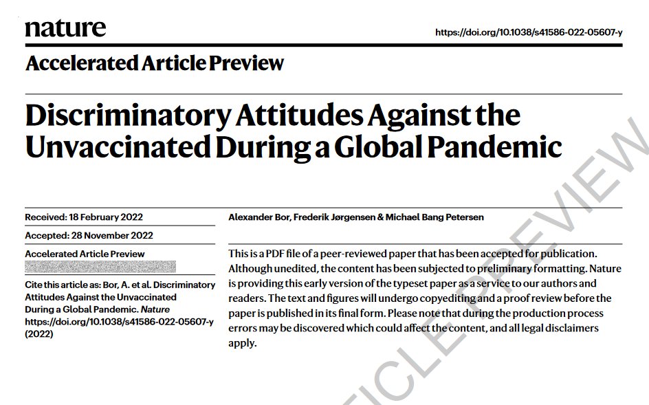 A Dec. 8 peer-reviewed study published in @Nature found that vaccinated people 'express discriminatory attitudes towards the unvaccinated' akin to racism towards 'immigrant and minority populations.' nature.com/articles/s4158…