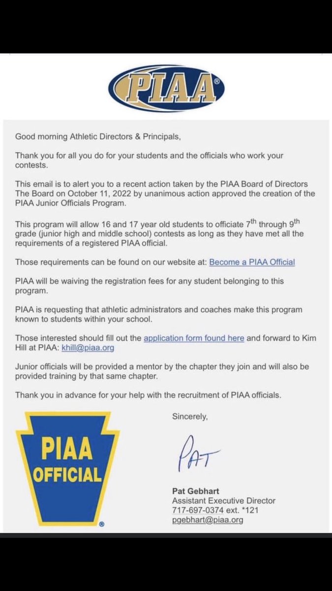 I am honored to formally announce that I have become the first certified PIAA Junior Official in the state of Pennsylvania. I am beyond excited and grateful for this opportunity to take the next step in my officiating career.