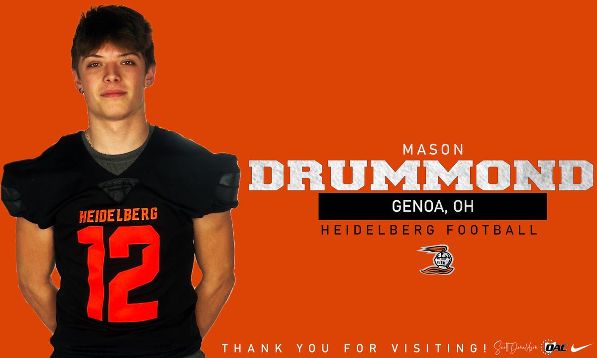 Mason Drummond (@masondrummond12) on Twitter photo After a great visit to Heidelberg University I am blessed to receive an offer from <a href="/BergFootball/">Heidelberg Football</a> thank you <a href="/coachjasonlewis/">Jason Lewis</a> <a href="/Coach_Donaldson/">Scott Donaldson</a> and <a href="/CoachJakubcin/">Branden Jakubcin</a> for everything! Go Berg! After a great visit to Heidelberg University I am blessed to receive an offer from <a href="/BergFootball/">Heidelberg Football</a> thank you <a href="/coachjasonlewis/">Jason Lewis</a> <a href="/Coach_Donaldson/">Scott Donaldson</a> and <a href="/CoachJakubcin/">Branden Jakubcin</a> for everything! Go Berg!