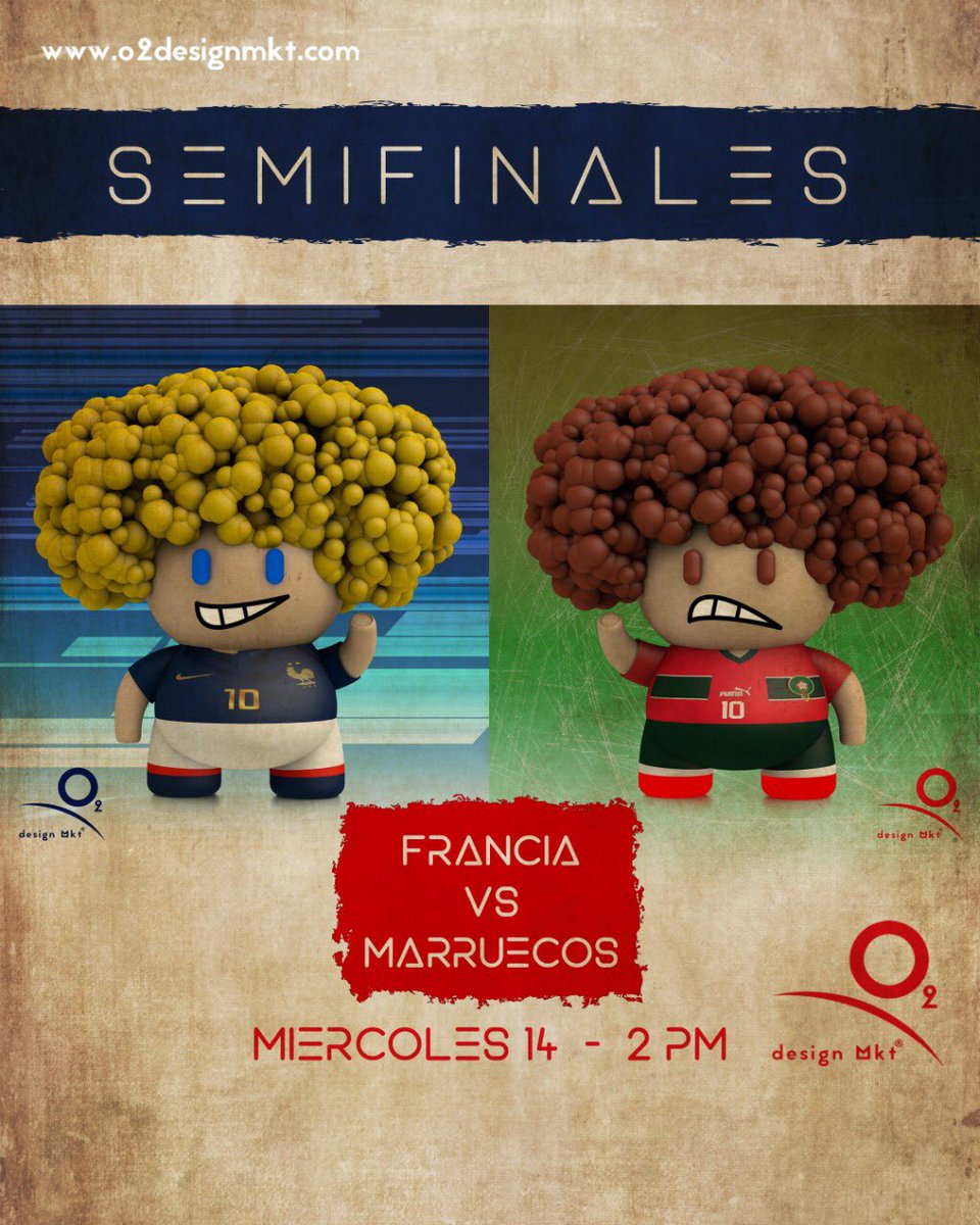 O2Designmkt's tweet photo. Semifinal Francia 🇫🇷 Vs Marruecos 🇲🇦, Miércoles 14, ⏰ 2Pm hora de Ecuador⚽️3D Design by @kikesawer #francia #marruecos #mundial2022 #mundialqatar2022 #worldcup #worldcup2022 #kikesawer #o2designmkt #worldcupqatar #cartoon #3d #branding #illustration https://t.co/H6nNP4Eu0T https://t.co/Kfe4W9nzct