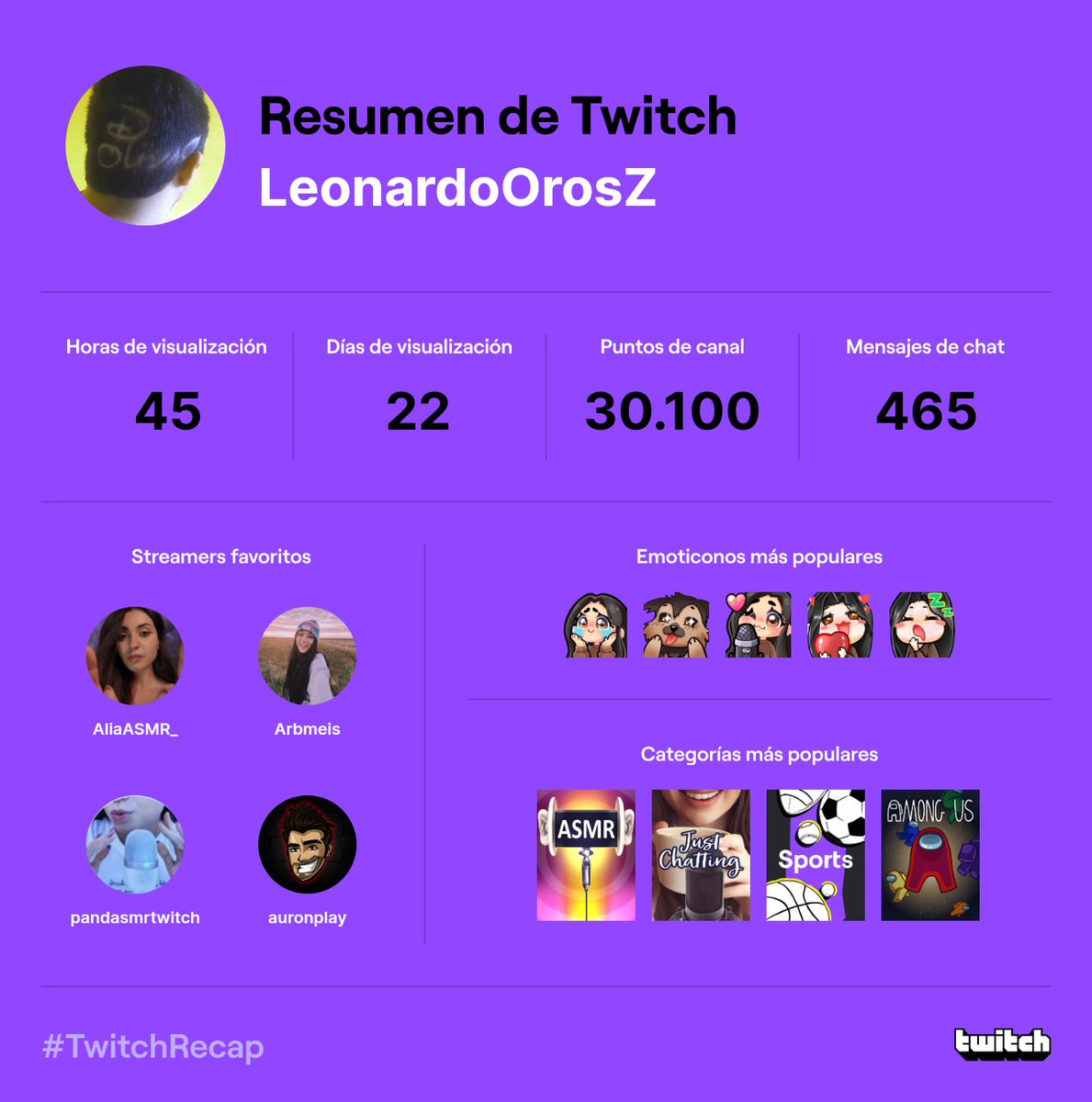 LeonardoOros22's tweet photo. Un gran año en Twich
@Alia_ASMR ❤
@_arbmeis_ 💙
@auronplay 🖤
@lorpandaa 💜
#Asmr #asmrroleplay #pandasmr #AliaAsmr #Arbmeis #Auronplay https://t.co/AMYgj4CpUq