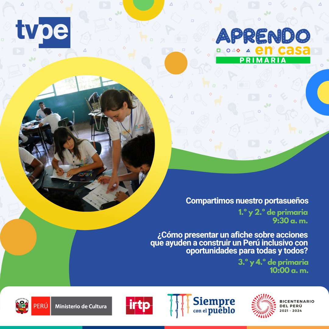 tvperupe's tweet photo. Es el turno de las clases para las alumnas y los alumnos de primaria en #AprendoEnCasa. Estos son los temas de las clases de hoy. ⬇
#LaSeñalQueNosUne https://t.co/JN2nBja43Q