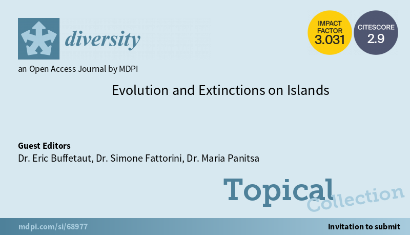 DiversityMDPI's tweet photo. #TopicalCollection #Callforpaper

🦴We are happy to announce our new Topical Collection "#Evolution and #Extinctions on #Islands" edited by Dr. Eric Buffetaut, Dr. Simone Fattorini and Dr. Maria Panitsa.

 🌱More information at: https://t.co/VYLY8dLBSp

#Biogeography #Endemism https://t.co/eVJPJevbIB