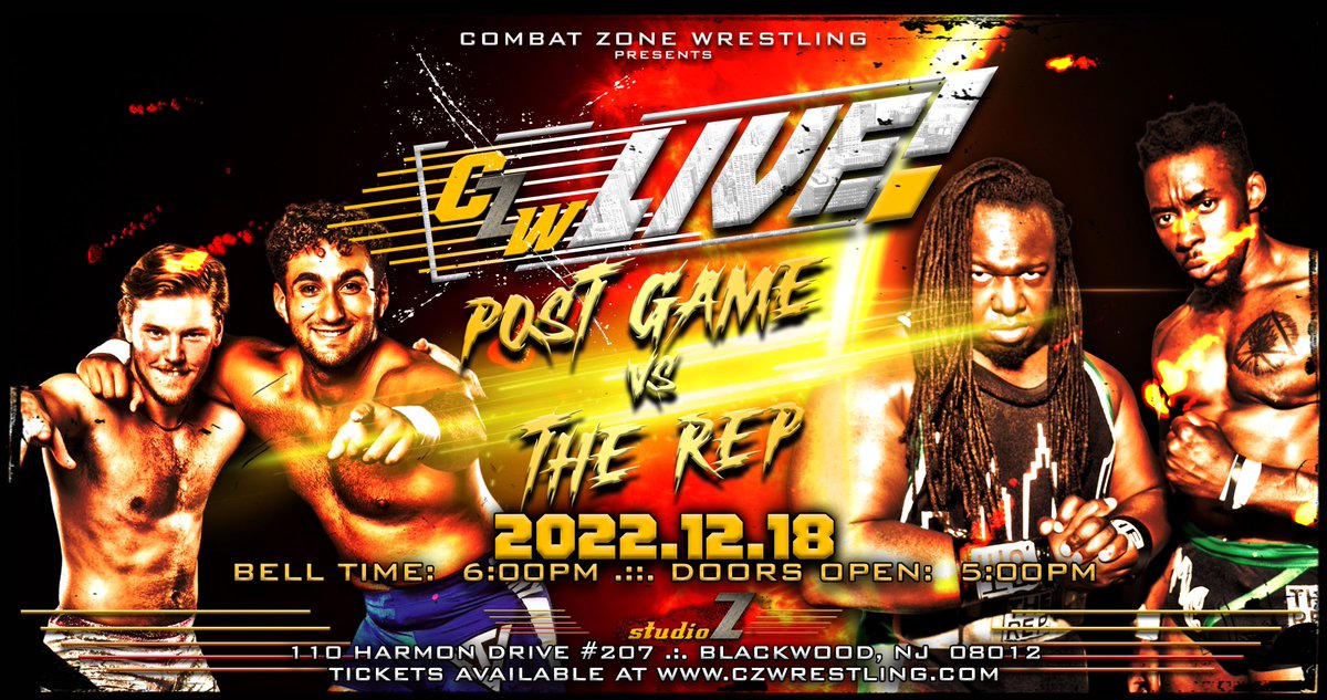 ***#CZWArrival UPDATE***

POST GAME

vs

THE REP

CZW presents “CZW LIVE! - The Arrival”
Sunday, December 18th
110 Harmon Dr #207, Blackwood, NJ
Bell at 6pm
TIX: CZWKENTA.eventbrite.com