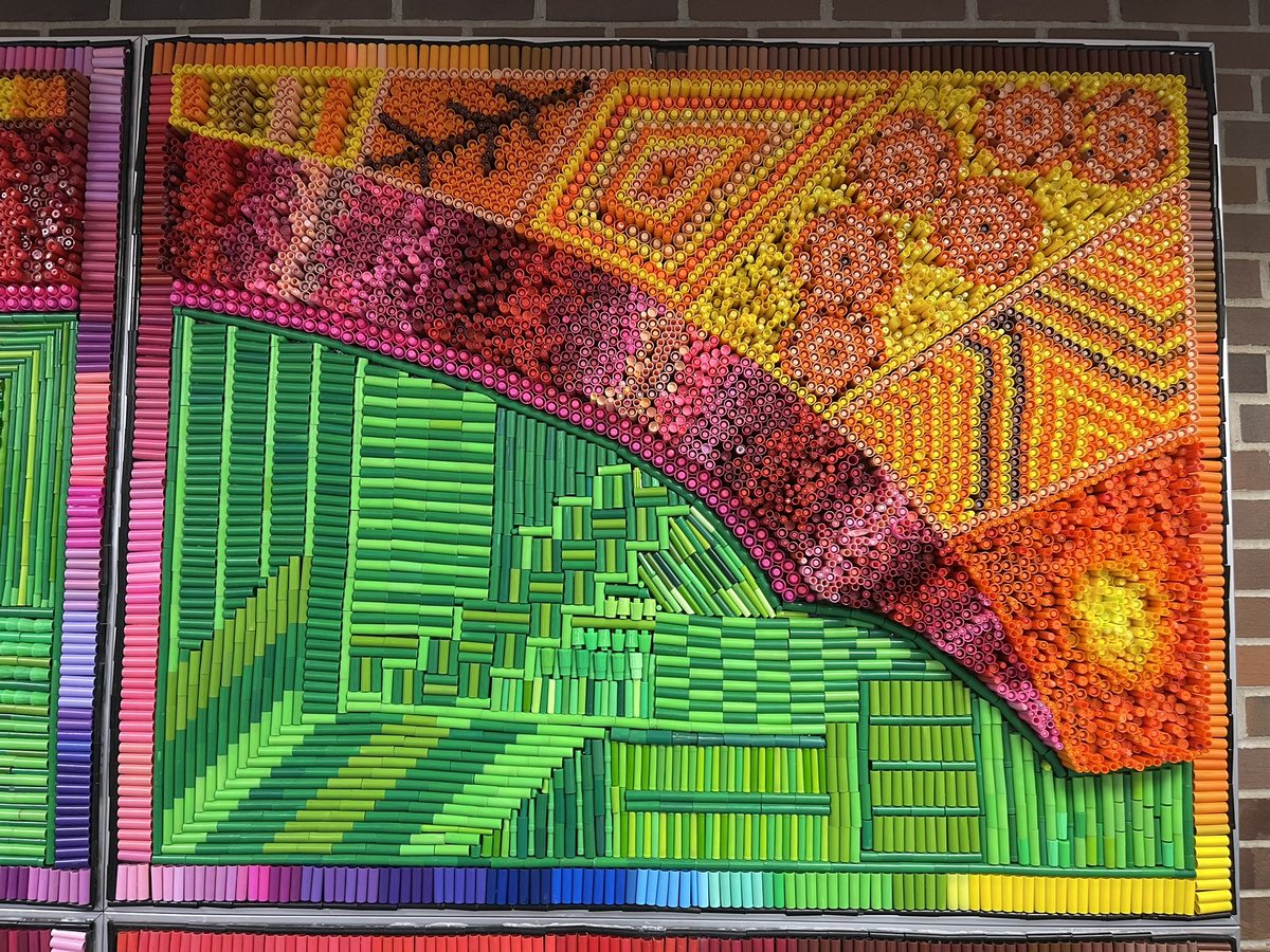 WayzataCentral's tweet photo. We present to you the World Record CMS Marker Cap Mural!!!

More than 45,000 marker caps were used to create this masterpiece!

Former Art Teacher Julie Tuominen, Mica Anders, &amp; many CMS students were apart of building this piece of art. https://t.co/0lWm8TF0f6