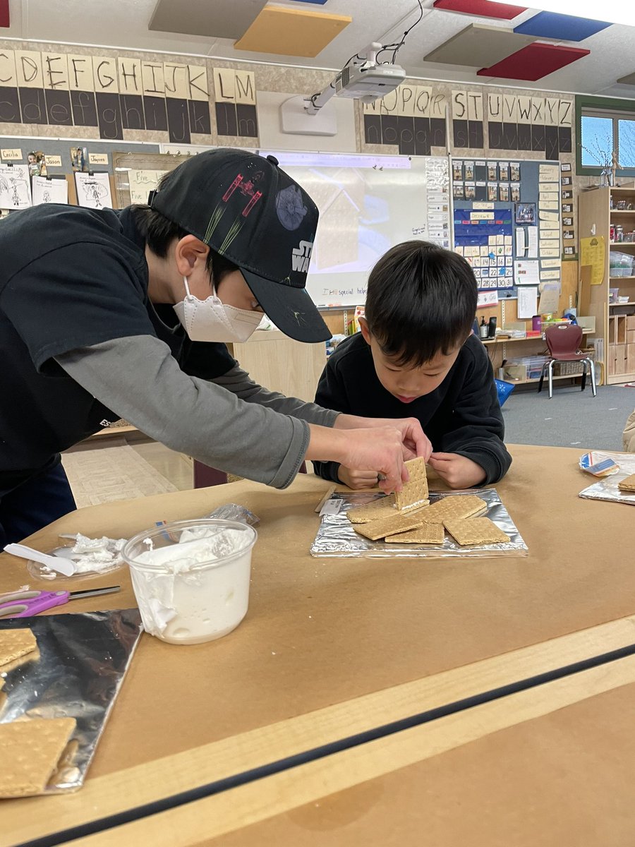 teach_ad's tweet photo. Such a fun way to spend the afternoon building gingerbread houses with our big buddies in division 8! @brentwoodSD41 @burnabyschools https://t.co/xHbIjTMTvT