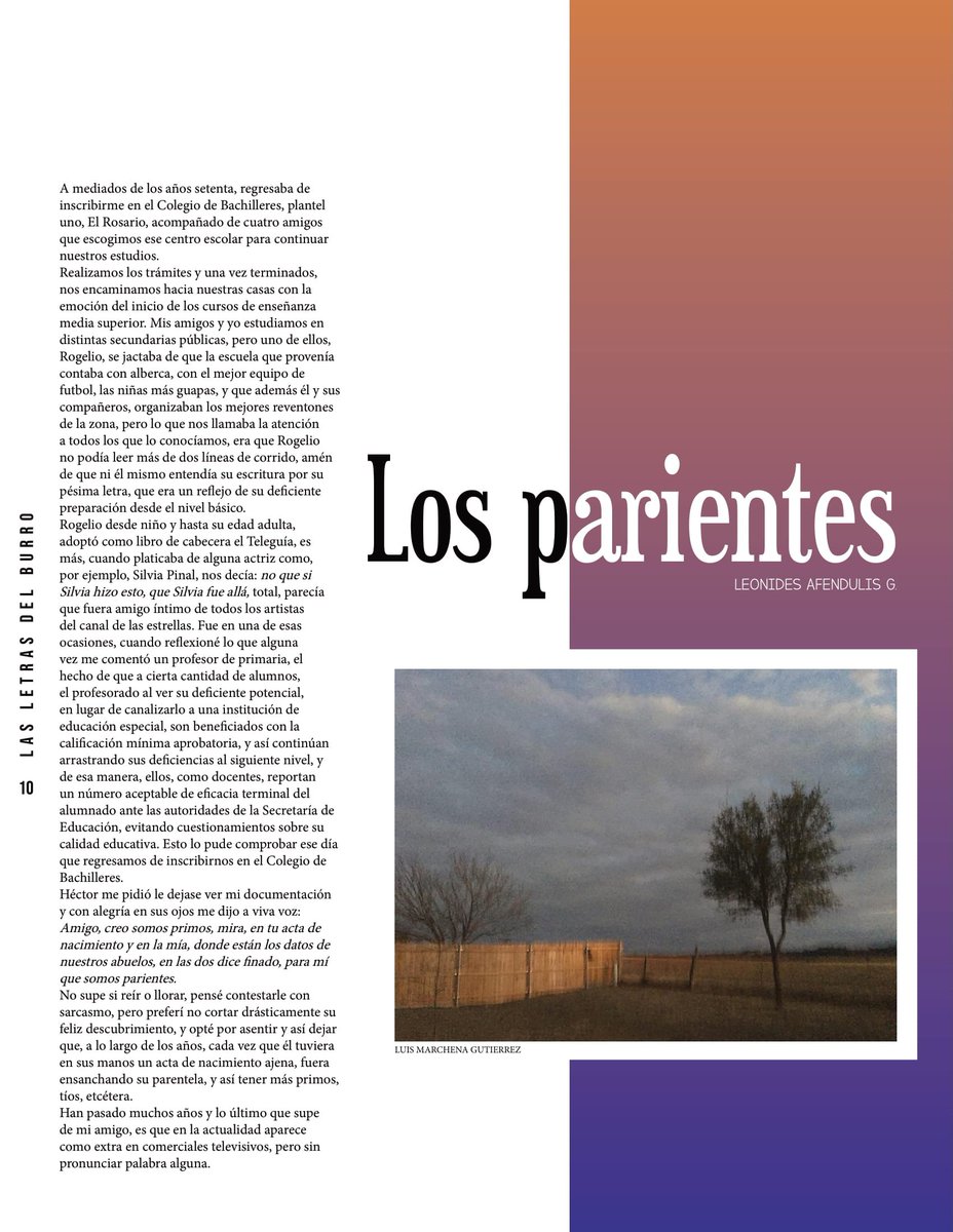 LetrasDelBurro's tweet photo. Quinto número. Página 10
Los parientes
Por: Leonides Afendulis G
Número completo: https://t.co/f4hBuqN3vp

#LasLetrasDelBurro #Revista de #Literatura del #IPN #Cultura #Articulo #Cuento #Fotografia #Poesia

#LasLetrasDelBurro5 https://t.co/1EtA2T10Hp
