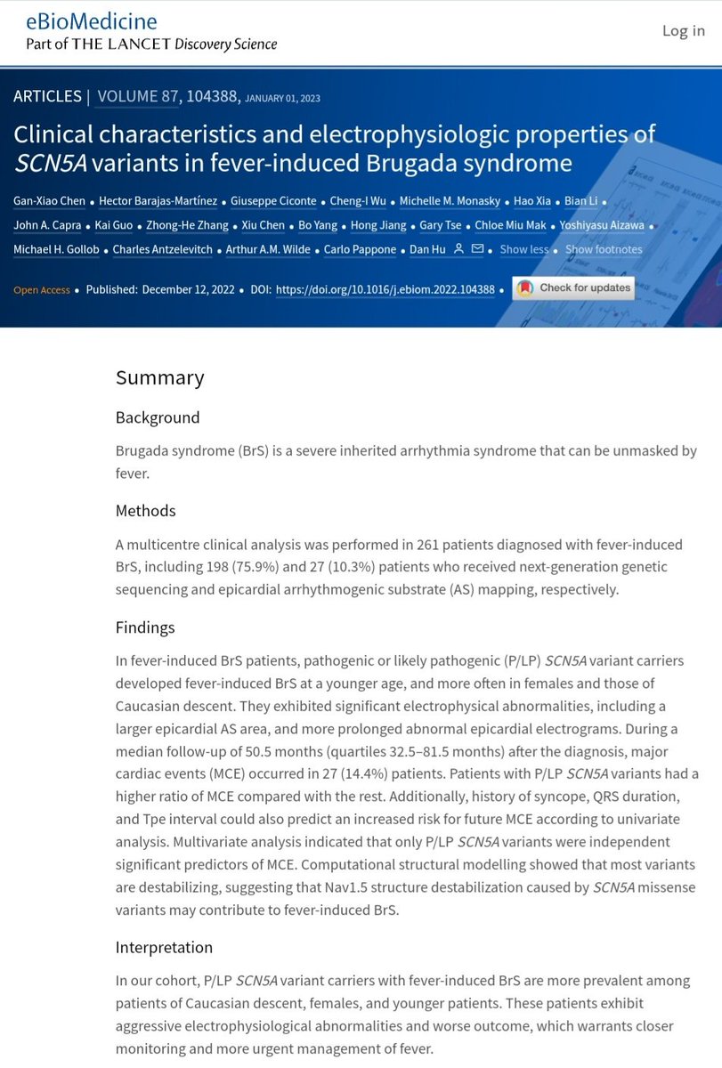 Towards personalised medicine. Our paper on the relationship between specific genetic variants and clinical phenotype in fever-induced Brugada syndrome. Published in Lancet EBioMedicine (IF 11.2)

thelancet.com/journals/ebiom…

@GaryTse1 @cvanalytics2015 @ArthurWilde5