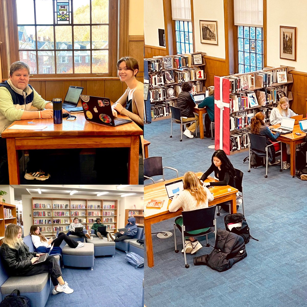 The library has been the place to be lately! Ms. Moreno's English 1, Mr. Booth's U.S. History, Ms. Wilson's English 3 and other classes have been working hard on papers, posters, and presentations. We love to see it! #library #research #schoollibrary #highschoollibrary
