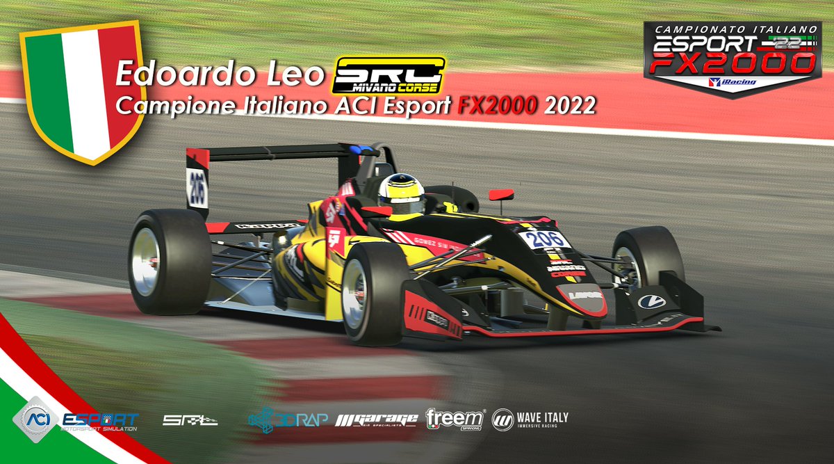 SimRacingLG's tweet photo. CHAMPIONSHIP IS OVER!
๐ Edoardo Leo di @MivanoRacing รจ nuovo Campione Italiano ACI ESport FX2000 2022 su #iRacing!
#simracing #simracingleague #esports #campionatoitaliano #aciesport #aci #acisport #FX2000 #dallara #formula3 https://t.co/aflZSaabxq