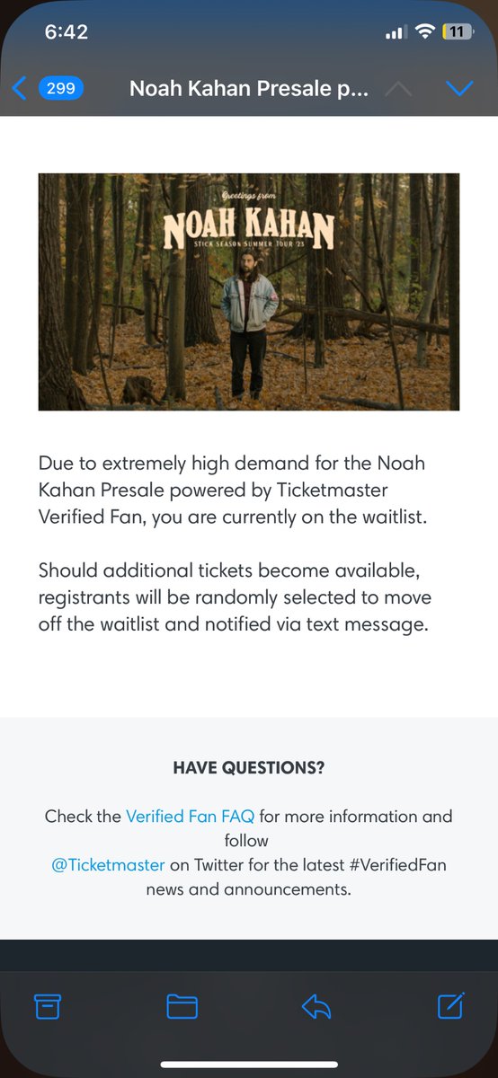 I’m sobbing about being wait listed for Noah Kahan presale  #noahkahanpresale