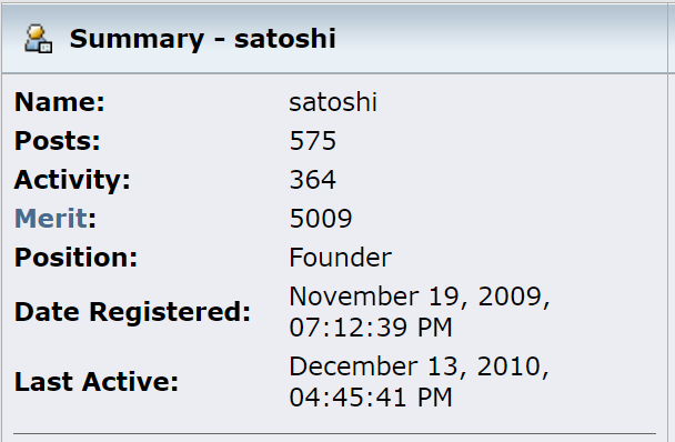 Satoshi Nakamoto's last post, 12 years ago today.

The creator of #bitcoin soon disappeared, and the network kept growing. No person, no corporation, and no government was in control. The decentralized network was born! A historic moment for #bitcoin and humanity!