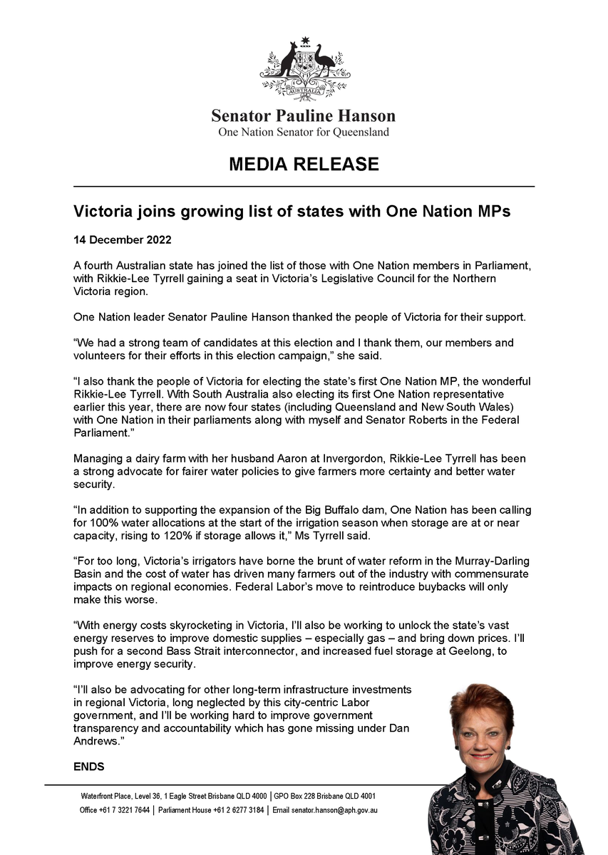PaulineHansonOz's tweet photo. Thank you to the people of Victoria for electing the state’s first One Nation MP, the wonderful Rikkie-Lee Tyrrell.
We had a strong team of candidates at this election and I thank them, our members and volunteers for their efforts in this election campaign. -PH https://t.co/COCtKJZq2k