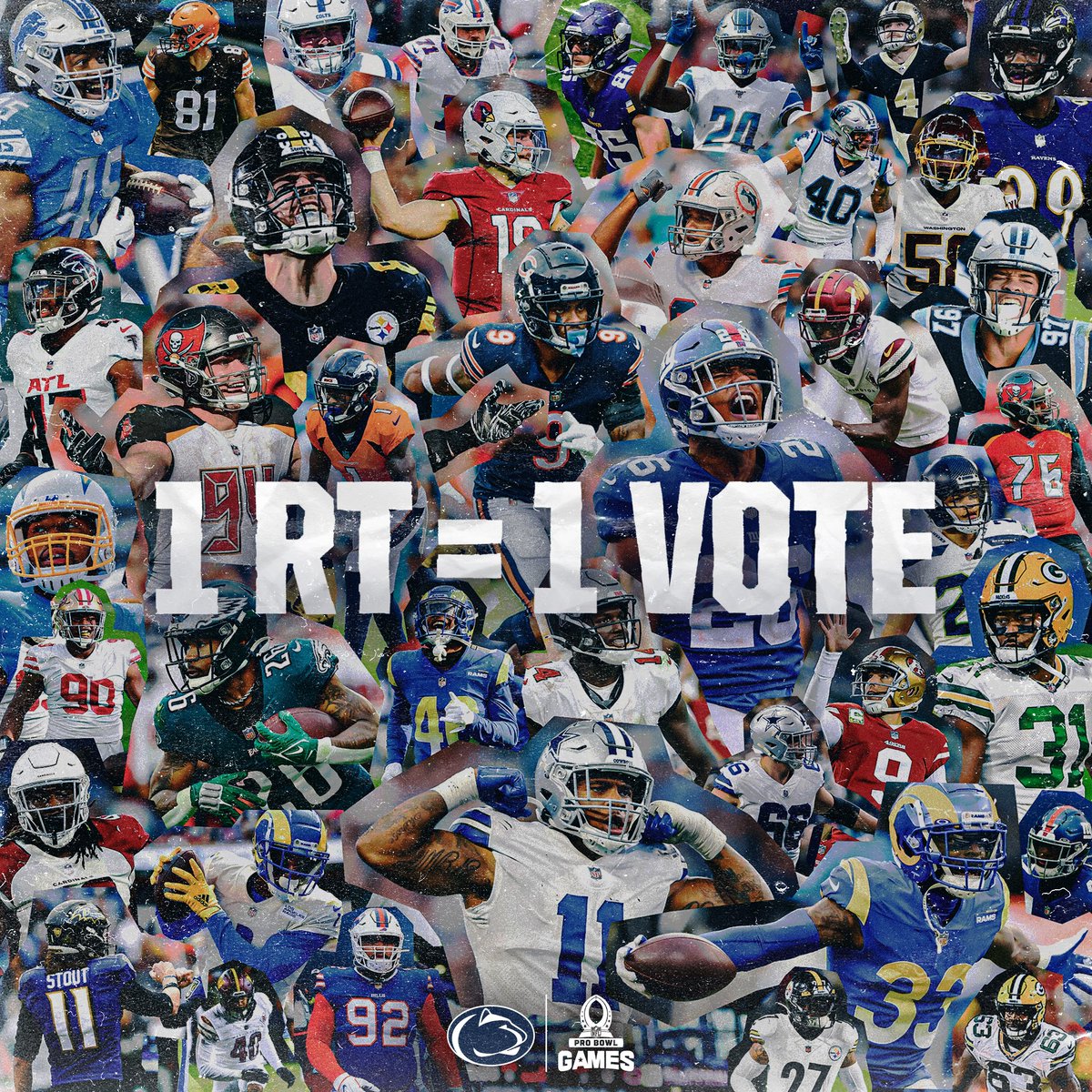 Penn State Football (@pennstatefball) on Twitter photo RETWEET TO VOTE!!!
1 RT = 1 #ProBowlVote
<a href="/_SmashAmos31/">Adrian Amos</a> <a href="/saquon/">Saquon Barkley</a> <a href="/JaquanBrisker/">Quanny B.</a> <a href="/JahanDotson/">Jahan Dotson</a> <a href="/A7chronic/">Dr. Arnold Ebiketie</a> <a href="/pat_fry5/">Pat Freiermuth</a> <a href="/willfries55/">Will Fries</a> <a href="/mikegesicki/">Mike Gesicki</a> <a href="/blakegillikin/">Blake Gillikin</a> <a href="/CGtwelve_/">Chris Godwin</a> <a href="/RobbieGould09/">Robbie Gould</a> <a href="/__lobo99/">Yetur Gross-Matos</a> <a href="/RiDQulous_98/">DaQuan Jones</a> <a href="/DafeOweh/">“OWEH”</a> <a href="/MicahhParsons11/">Micah Parsons</a> <a href="/BoobieMilesXXIV/">American football</a> <a href="/nickmscotty/">Nick Scott</a> <a href="/JORDANSTOUT92/">Jordan Stout</a> RETWEET TO VOTE!!!
1 RT = 1 #ProBowlVote
<a href="/_SmashAmos31/">Adrian Amos</a> <a href="/saquon/">Saquon Barkley</a> <a href="/JaquanBrisker/">Quanny B.</a> <a href="/JahanDotson/">Jahan Dotson</a> <a href="/A7chronic/">Dr. Arnold Ebiketie</a> <a href="/pat_fry5/">Pat Freiermuth</a> <a href="/willfries55/">Will Fries</a> <a href="/mikegesicki/">Mike Gesicki</a> <a href="/blakegillikin/">Blake Gillikin</a> <a href="/CGtwelve_/">Chris Godwin</a> <a href="/RobbieGould09/">Robbie Gould</a> <a href="/__lobo99/">Yetur Gross-Matos</a> <a href="/RiDQulous_98/">DaQuan Jones</a> <a href="/DafeOweh/">“OWEH”</a> <a href="/MicahhParsons11/">Micah Parsons</a> <a href="/BoobieMilesXXIV/">American football</a> <a href="/nickmscotty/">Nick Scott</a> <a href="/JORDANSTOUT92/">Jordan Stout</a>