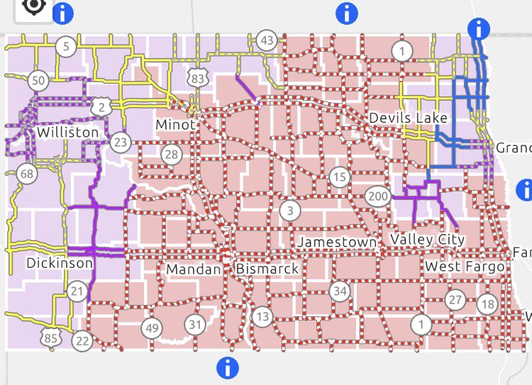 klubsteele's tweet photo. It’s not Christmas time until the North Dakota Department of Transportation travel map is all candy canes https://t.co/J9nePfnOpW