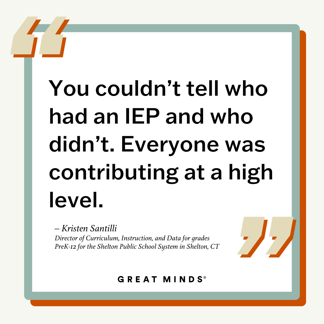 GreatMindsEd's tweet photo. 91% of students with IEPs are now in an inclusion setting at Shelton Public Schools after switching to @WitWisdomELA and @Eureka_Math.  Read about how their focus on #HQIM boosted inclusion in their schools in this @CECMembership article by @ksantilli2982. https://t.co/74HmGGz07t https://t.co/Kib9VCrBBY