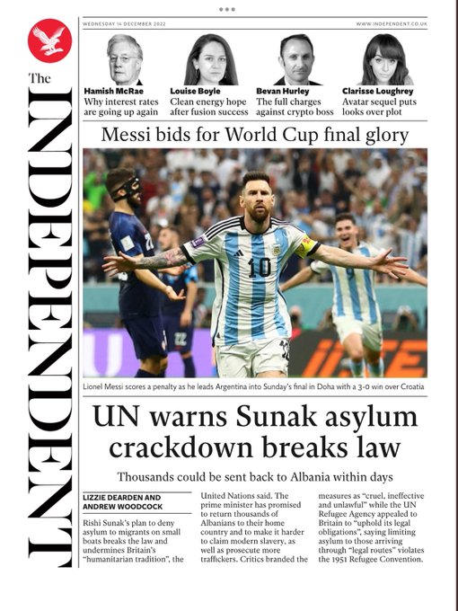 El triunfo de Argentina y su pase a la final del mundial en las portadas de los diarios europeos. Messi se lleva todos los elogios.