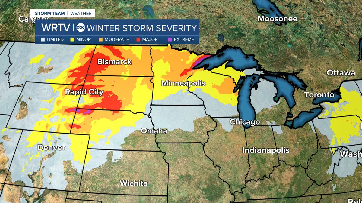 Travel not advised in the northern Plains thanks to a storm system bringing snow and strong winds.  The National Weather Service suggests there will be major to extreme impacts in Minnesota, Nebraska, South and North Dakota.

#INwx | #MNwx | #NEwx | #SDwx | #NDwx https://t.co/UWM1MxS9XA