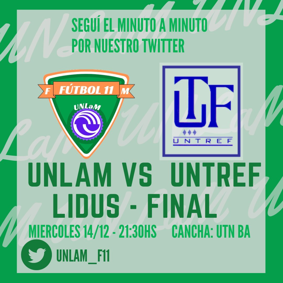 UNLaM_F11's tweet photo. ¡¡Mañana la UNLaM juega la final!!

El equipo se enfrentara a la Universidad Nacional de Tres de Febrero en la final de la Copa Lidus💚🧡💚

⏰El encuentro será a las 21:30 en la UTN📍

#VamosUNLaM #UNLaMdeportes #deporteuniversitario #fútbol11 #lamatanza #FeDUA https://t.co/j4N1Z0d5BC