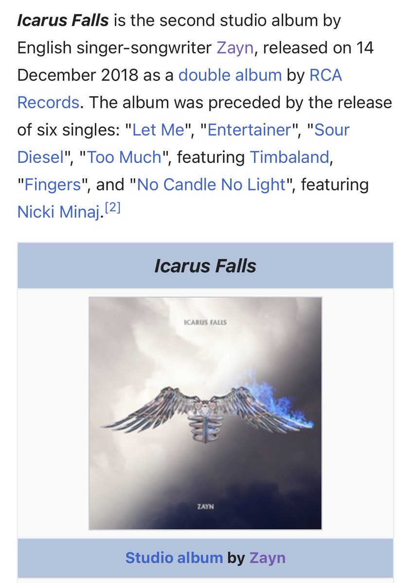 ZCalamityRoad's tweet photo. 4 years ago Zayn released the best album ever to exist. It amassed more than 5B streams combined and more than 15M in worldwide sales. It’s also certified Gold and Platinum in several countries and it’s a critically acclaimed album. #4YearsOfIcarusFalls https://t.co/UV9j5xa9Oh