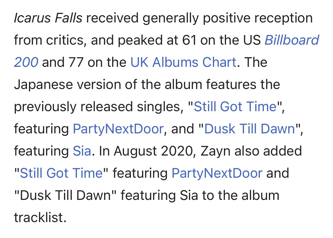 ZCalamityRoad's tweet photo. 4 years ago Zayn released the best album ever to exist. It amassed more than 5B streams combined and more than 15M in worldwide sales. It’s also certified Gold and Platinum in several countries and it’s a critically acclaimed album. #4YearsOfIcarusFalls https://t.co/UV9j5xa9Oh