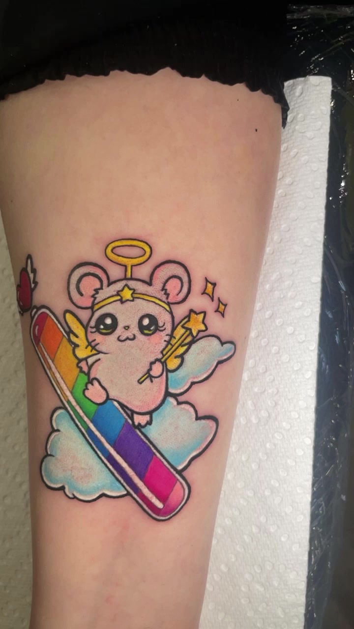 Hamtaro Anime Tattoo with LGBT Colors Inked by Lyric TheArtist  Iron Palm  Tattoos  Body Piercing