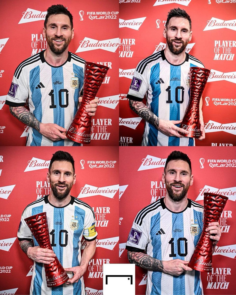 Lionel Messi es el primer jugador en la historia con cuatro MVP en un mismo mundial. Fue el MVP contra Mexico en fase de grupo, contra Australia en octavos, contra Paìses Bajos en los cuartos y en semis contra Croacia. 
INSANEEEEEEEEEEE!!! 🐐