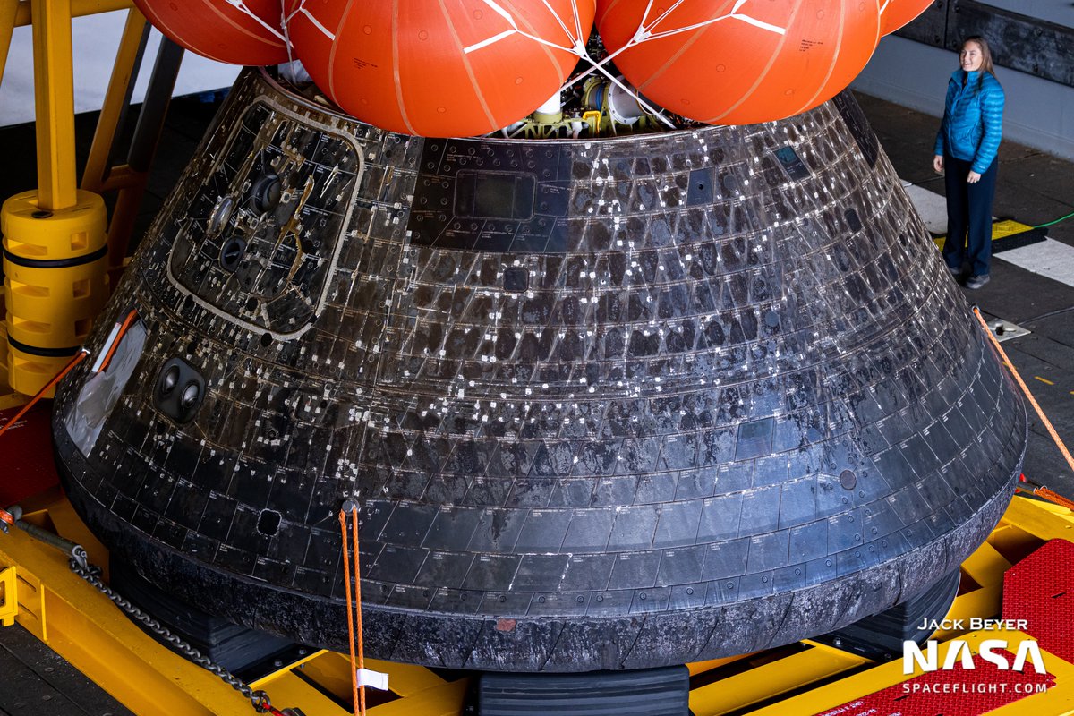 Back from its trip to the Moon, Orion sits waiting to be offloaded from the USS Portland tomorrow. I have so many amazing photos to share with you all, but first I have to drive back to LA. <a href="/NASASpaceflight/">NSF - NASASpaceflight.com</a>

Support me &amp; get un-watermarked downloads here > patreon.com/join/jackbeyer