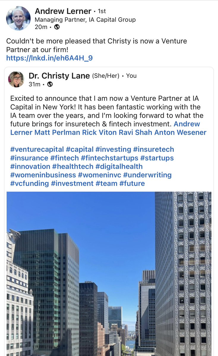 Excited to announce that I’m now a Venture Partner at IA Capital in NY! Bring me your best insuretech and fintech startups! #VentureCapital #venture #investing #insurtech #fintech