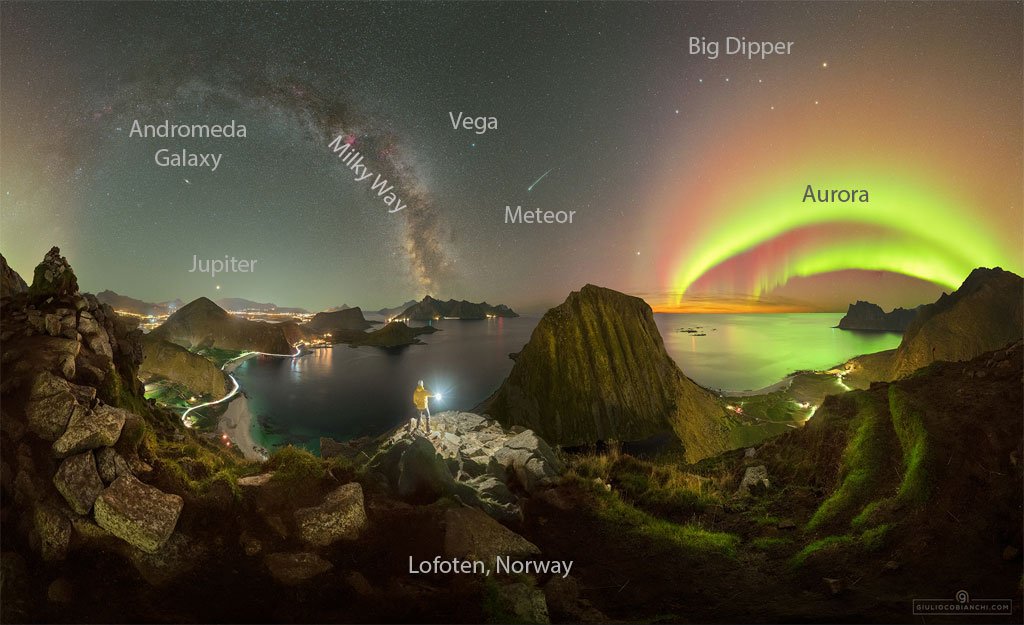 MattRSchaefer's tweet photo. An Artful Sky over #LofotenIslands {#Lofoten, #Norway; #Adromeda #AndromedaGalaxy #MilkyWay #MilkyWayGalaxy #Jupiter #Vega #BigDipper #AuroraBorealis #Aurora}
Image Credit & Copyright: Giulio Cobianchi https://t.co/ZdQgjrZTJm