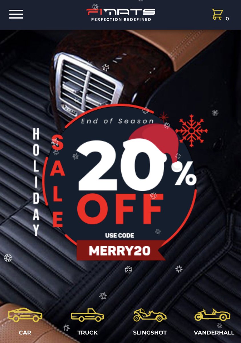 KenSanders_gfc's tweet photo. It’s the most wonderful time of the year to get the luxury you deserve with our fully customizable floor mats. Use the link below to get started and use Promo Code: MERRY20 to take advantage of additional savings! #F1Mats #LuxuryFloorMats #CustomMats 

https://t.co/NHKNtRZJMx https://t.co/Nz3YuYjUP5